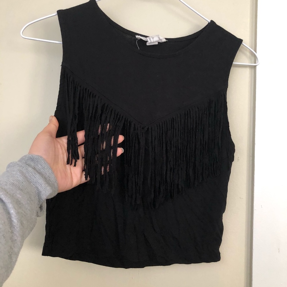 Forever 21 Black Fringe Crop Top